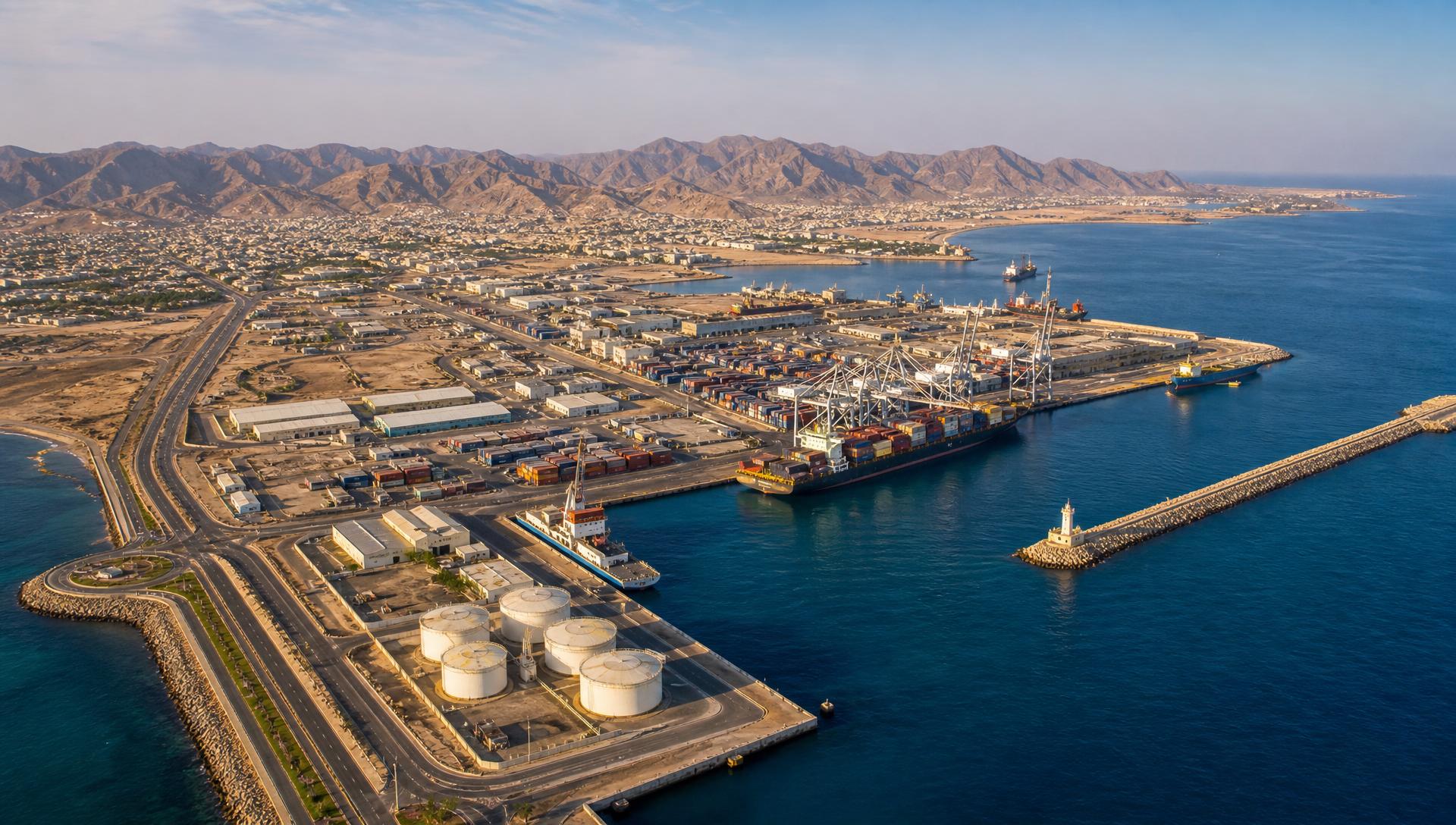 Aerial view of the Berbera coastline and port in Somaliland